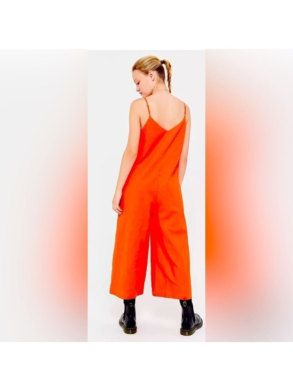 🔥NEW🔥 Urban Outfitters by Lost+Wander Papaya Soft Linen Button Side Jumpsuit LG - Picture 3 of 11